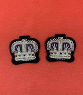 Police Shoulder Rank Crowns Hand Embroidered Silver Bullion Wire Crowns